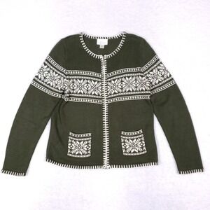 Christopher & Banks Green and White Cardigan Sweater